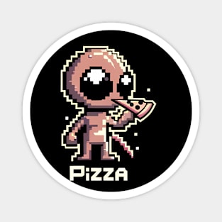 Funny Alien Eating Pizza, Cute Pixel Style Magnet